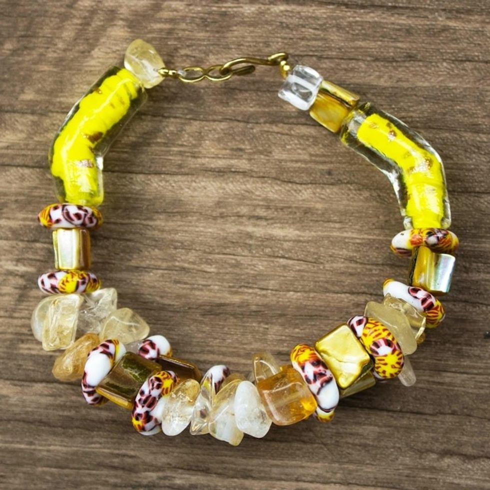 Agate and Recycled Glass Bead Bracelet 'Nuku'