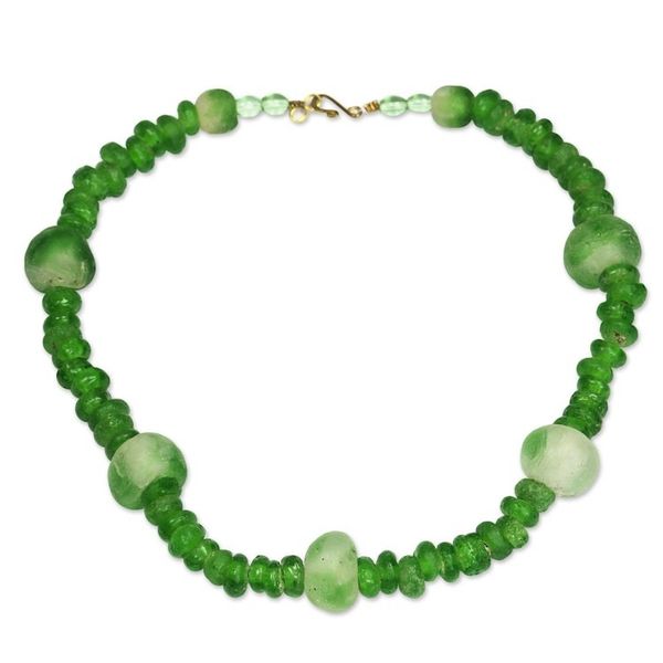 Alternate image for Green Recycled Glass Beaded Necklace from Ghana Obaapa Green