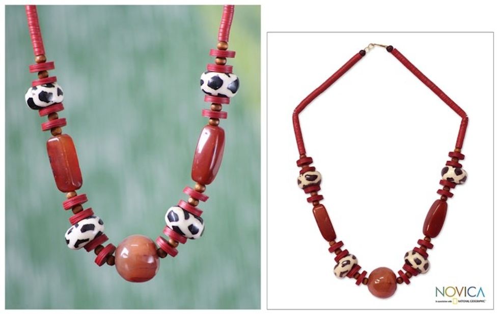 African Agate and Bone Beaded Necklace 'Taoure'