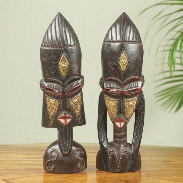 Alternate image for Hand Carved African Male and Female Masks Pair Meedo