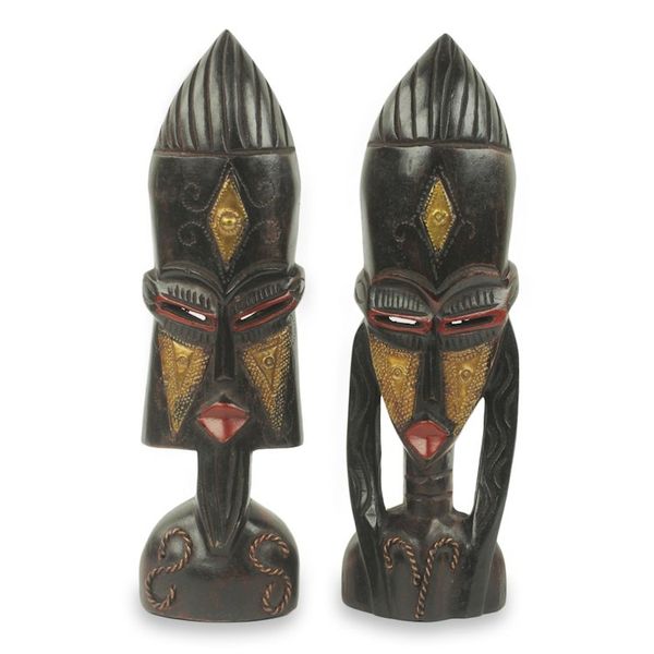 Alternate image for Hand Carved African Male and Female Masks Pair Meedo