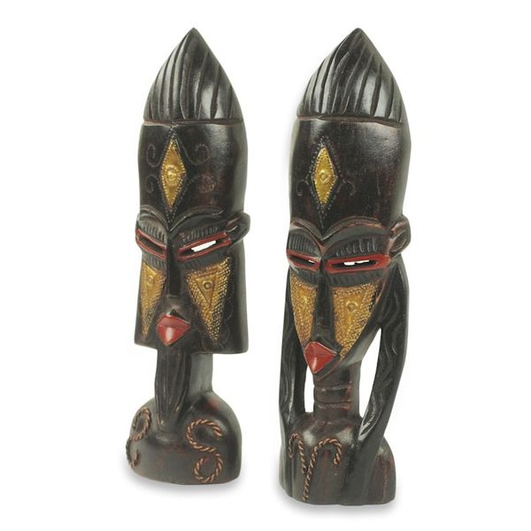 Alternate image for Hand Carved African Male and Female Masks Pair Meedo