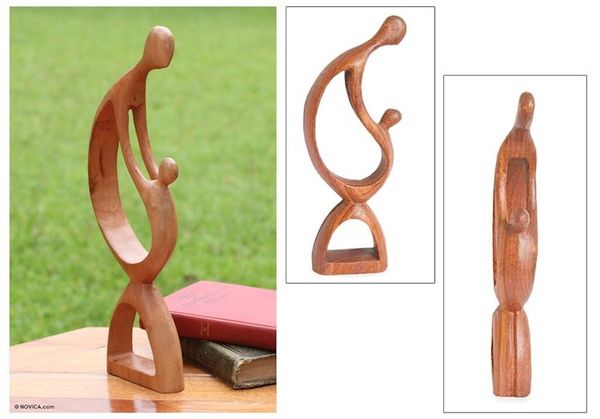 Alternate image for Hand Made Abstract Wood Sculpture Loving Family