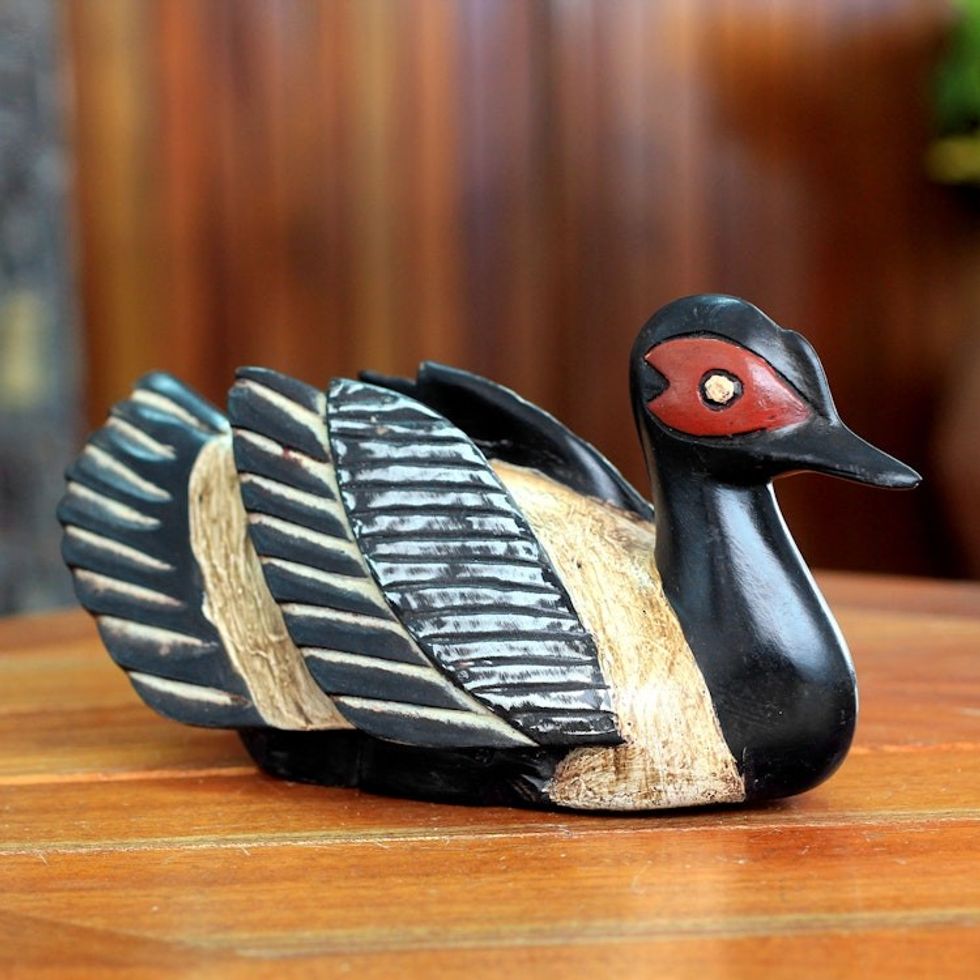 Ghana Hand Carved Duck Sculpture 'Black African Duck'