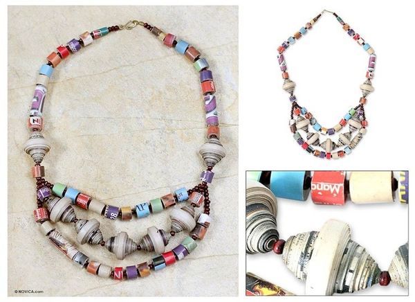 Alternate image for Eco Friendly Recycled Paper Necklace from Africa Unity