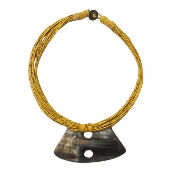 Alternate image for Hand Crafted Horn and Leather Pendant Necklace Talatu