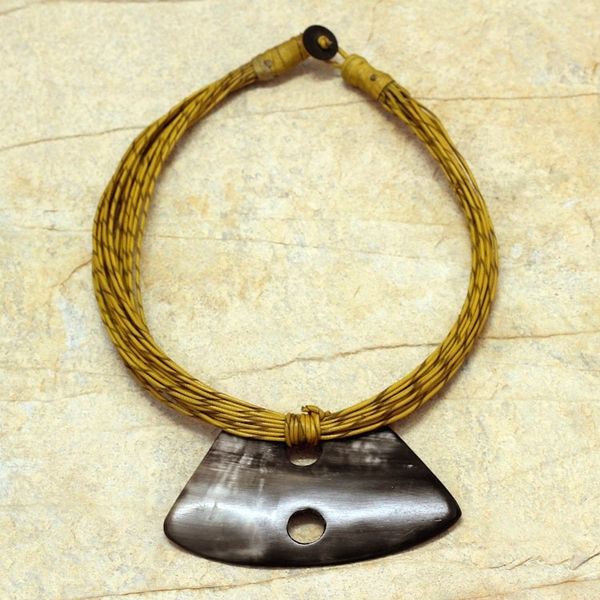 Alternate image for Hand Crafted Horn and Leather Pendant Necklace Talatu