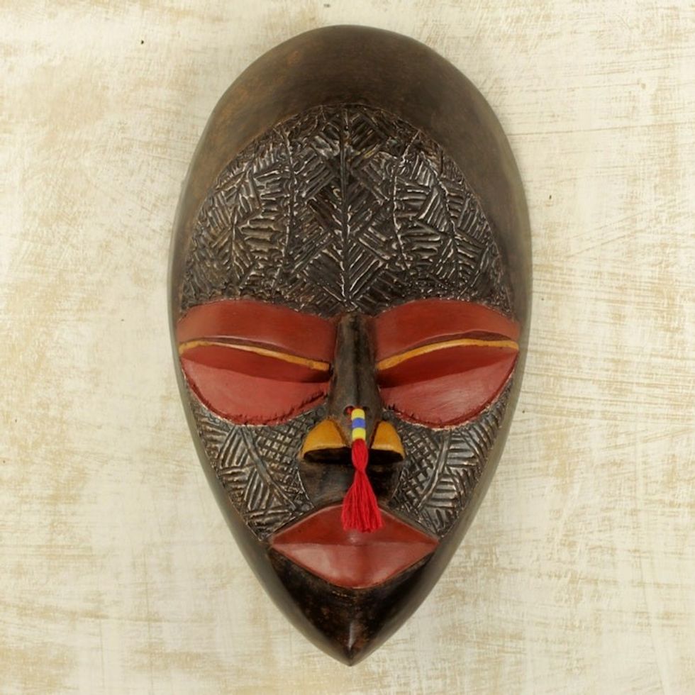 Hand Carved Wood Wall Mask 'End to Calamity'