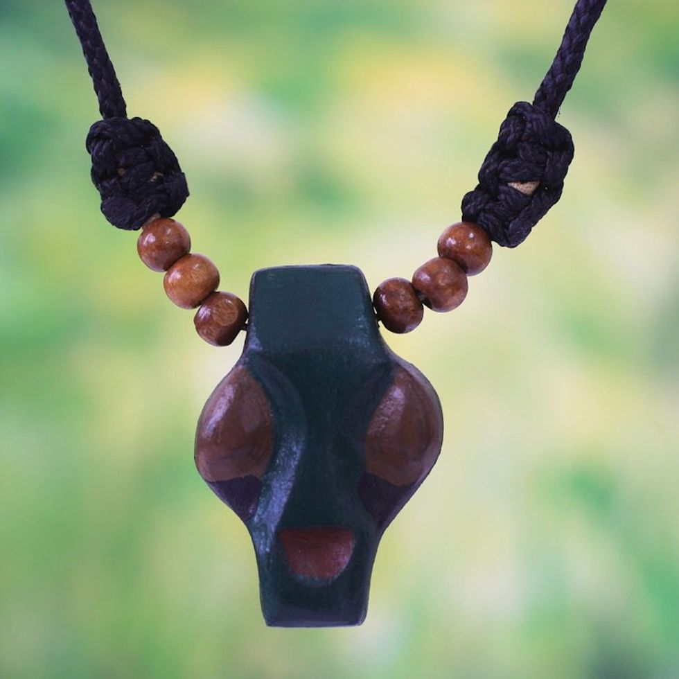 Men's wood pendant necklace 'Papa Adam'