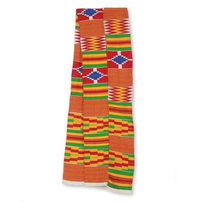 Alternate image for 2 Strips Handwoven Red Yellow Green African Kente Scarf Shield
