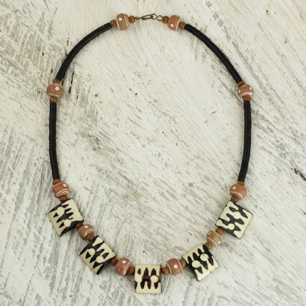 Handcrafted Bone and Recycled Bead Necklace 'Amaria'