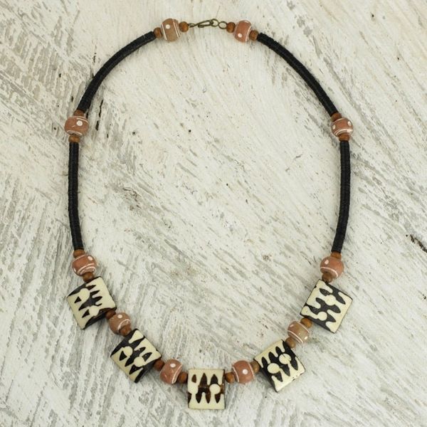 Alternate image for Handcrafted Bone and Recycled Bead Necklace Amaria