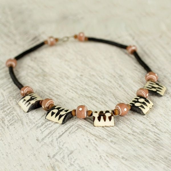 Alternate image for Handcrafted Bone and Recycled Bead Necklace Amaria
