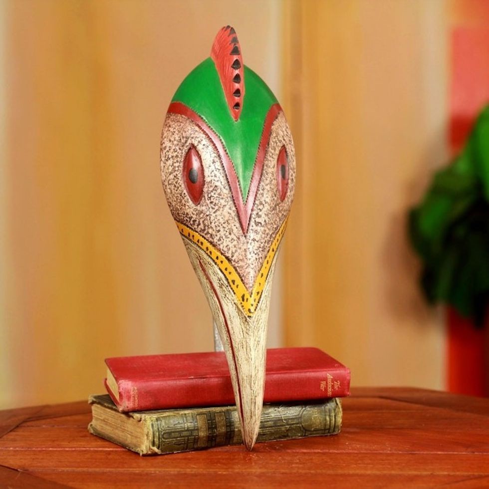 Artisan Crafted Bird Theme Original African Mask 'Ghanaian Rooster'