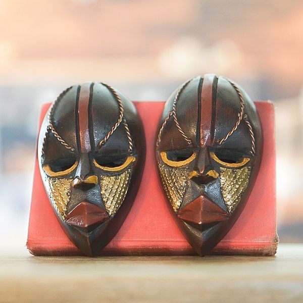 Alternate image for Ghanaian Handmade Small Decorative Wood Masks Pair Ntaafo
