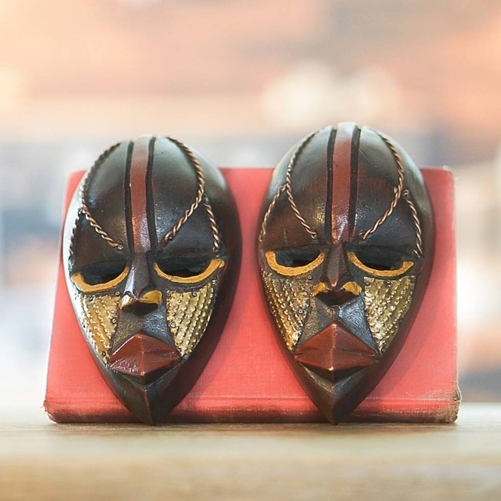 Ghanaian Handmade Small Decorative Wood Masks Pair 'Ntaafo'