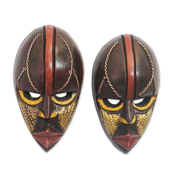 Alternate image for Ghanaian Handmade Small Decorative Wood Masks Pair Ntaafo