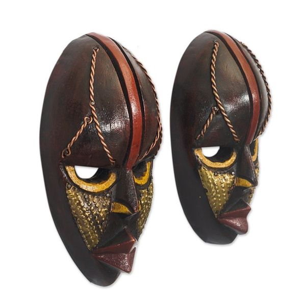 Alternate image for Ghanaian Handmade Small Decorative Wood Masks Pair Ntaafo
