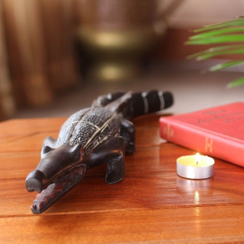 Hand Carved Wood Sculpture 'Benin Crocodile'