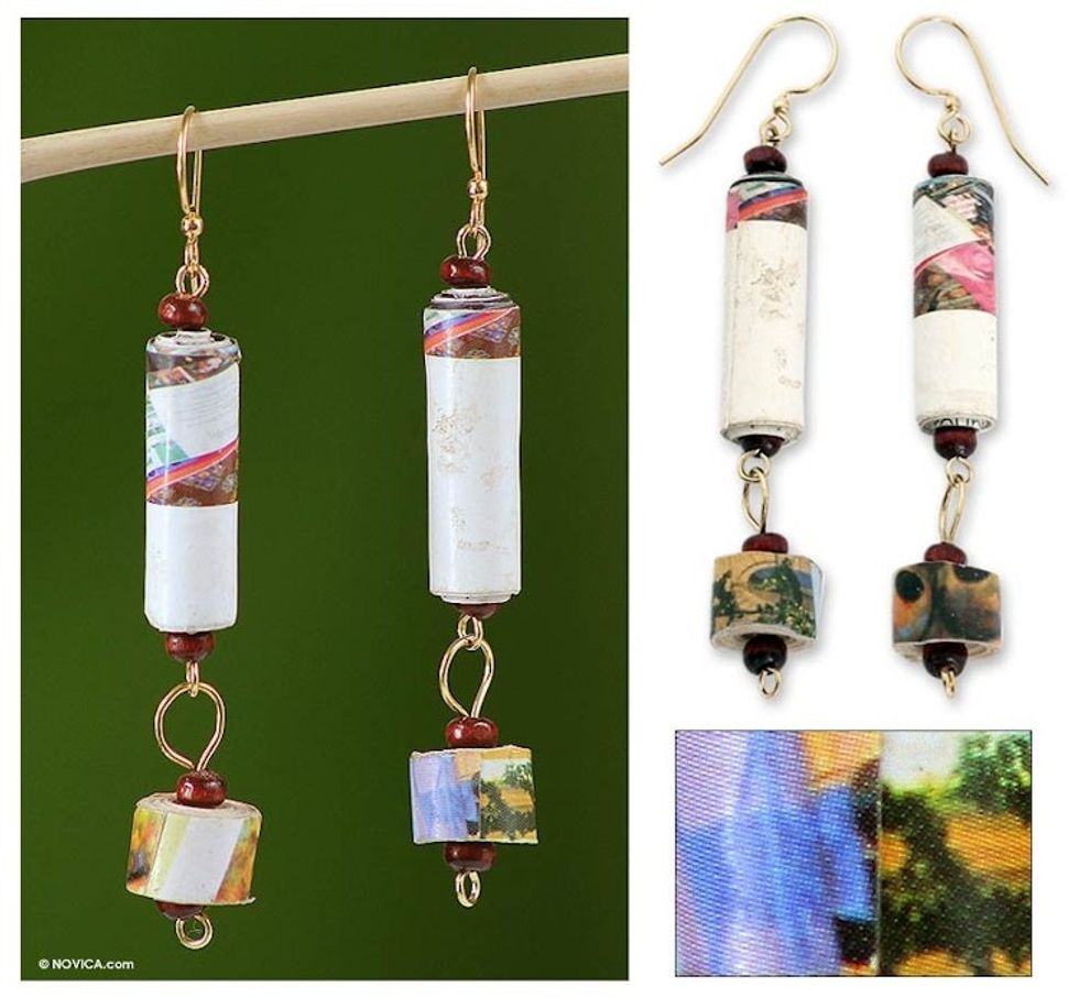 Handcrafted Recycled Paper Dangle Earrings 'Our Friendship'