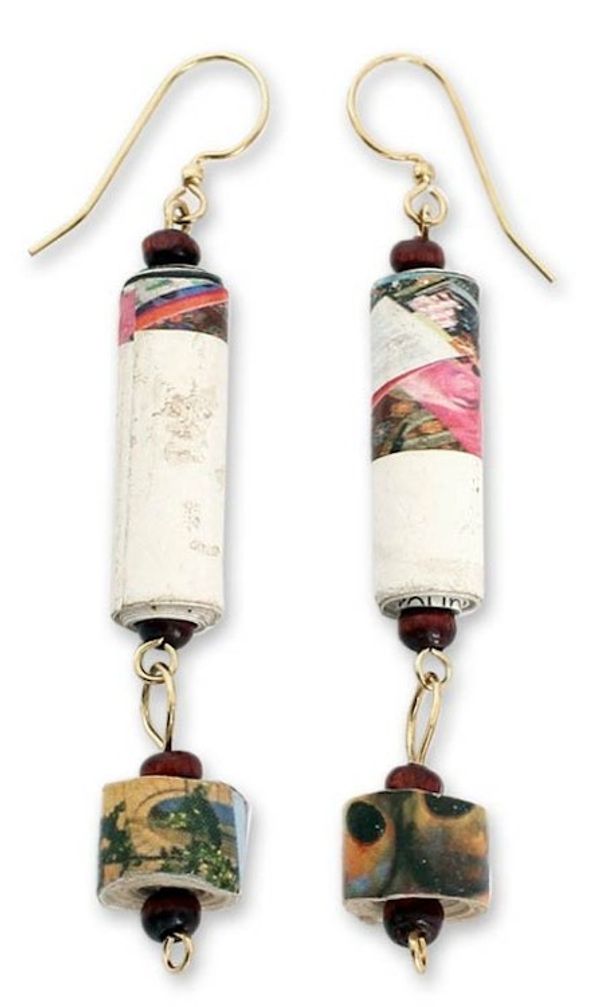 Alternate image for Handcrafted Recycled Paper Dangle Earrings Our Friendship