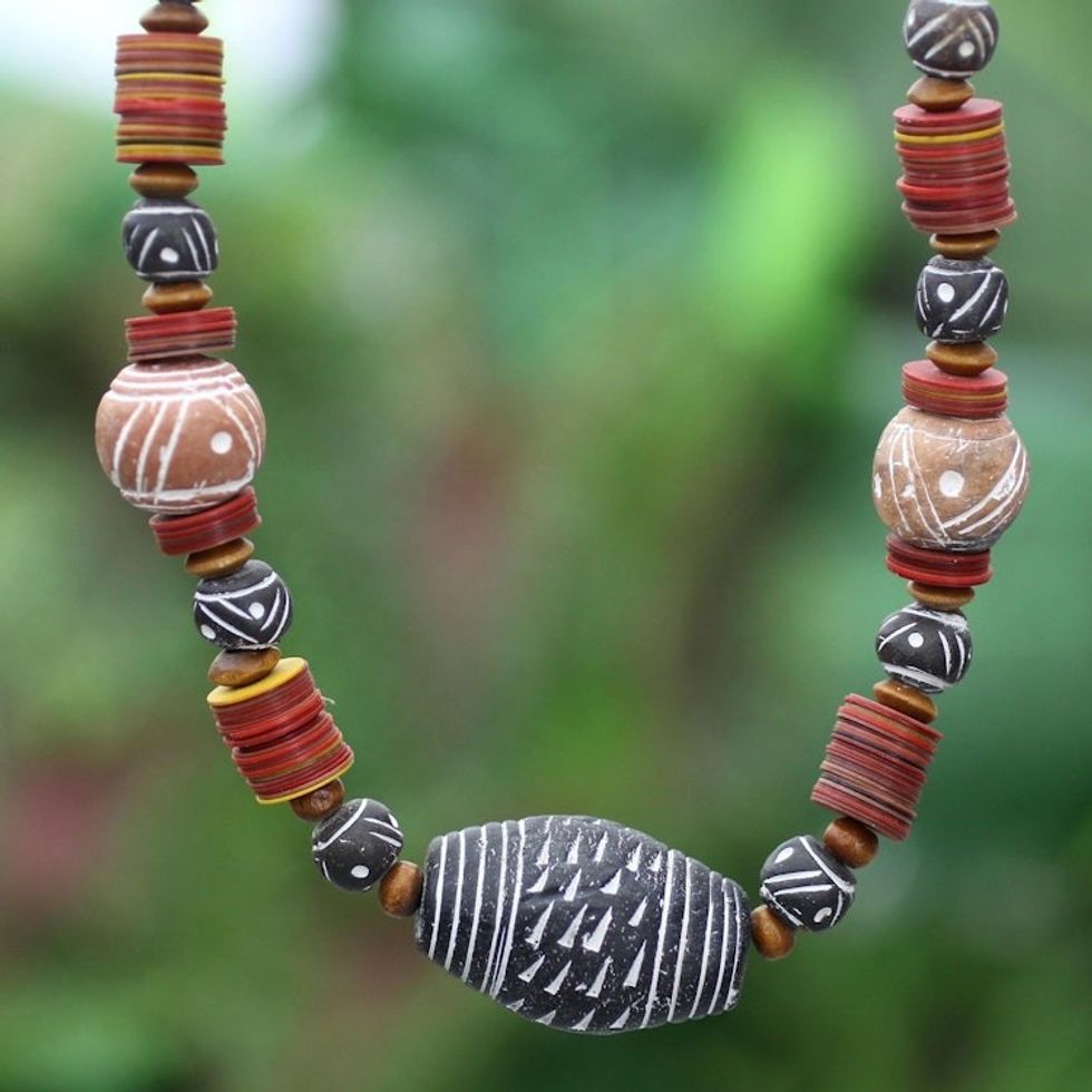 Fair Trade Ceramic Beaded Necklace 'Tempoka'
