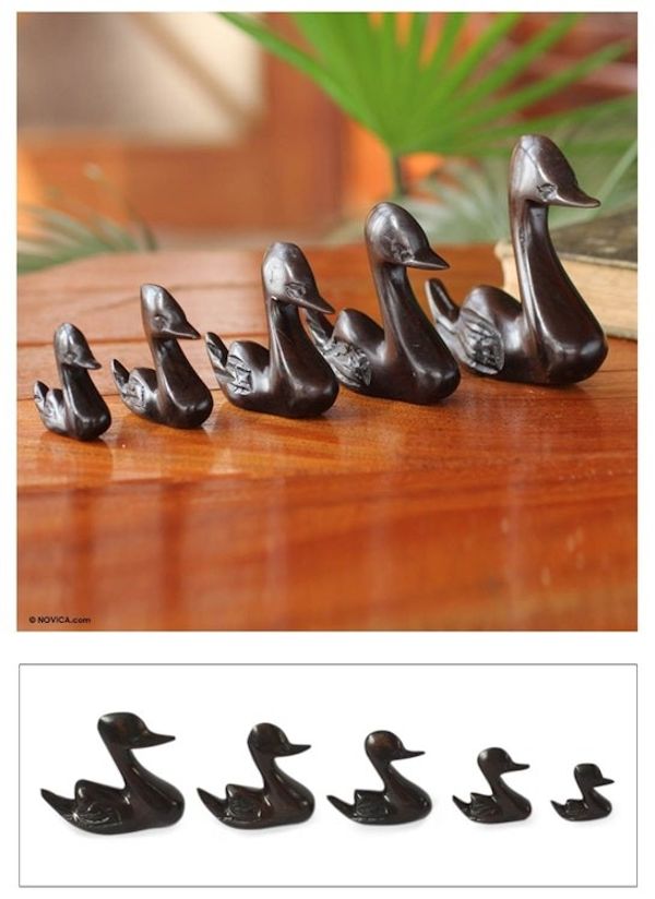Alternate image for Artisan Crafted Wood Sculpture Set of 5 Duck Family