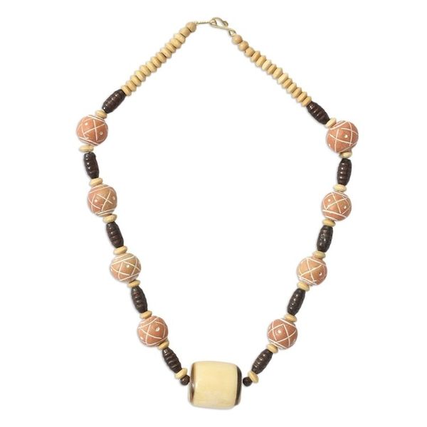 Alternate image for Bone and ceramic beaded necklace Sougri