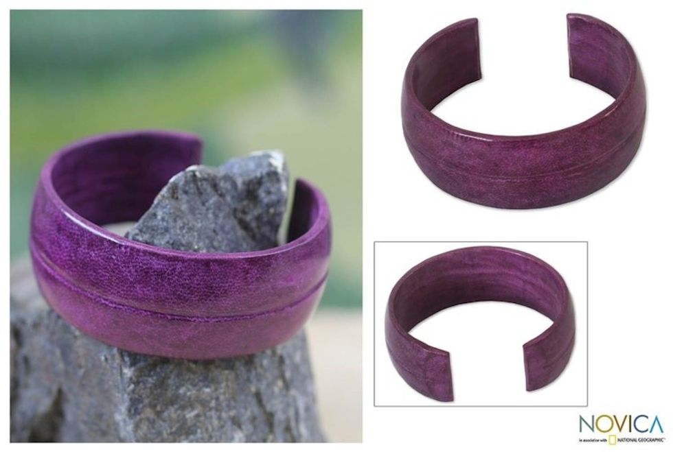 African Leather Cuff Bracelet 'Antiri in Purple'