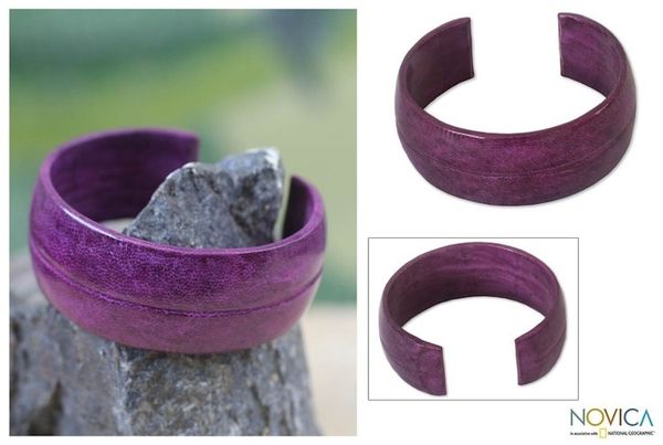 Alternate image for African Leather Cuff Bracelet Antiri in Purple