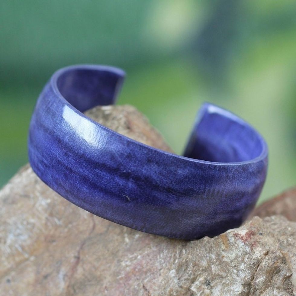 Hand Made Modern Leather Cuff Bracelet 'Annula in Blue'