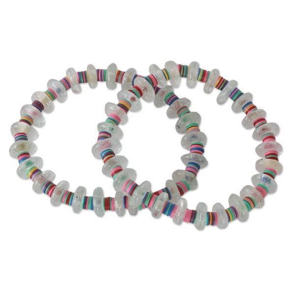 Alternate image for Hand Made Recycled Glass Stretch Bracelets Pair Odo Akoma