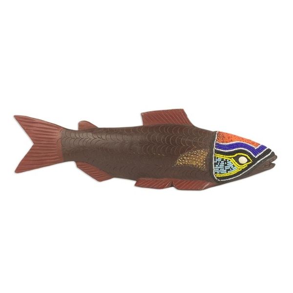 Alternate image for Ghana Hand Carved Wood Sculpture Tribal Salmon