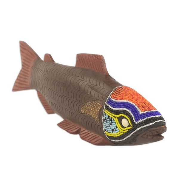 Alternate image for Ghana Hand Carved Wood Sculpture Tribal Salmon