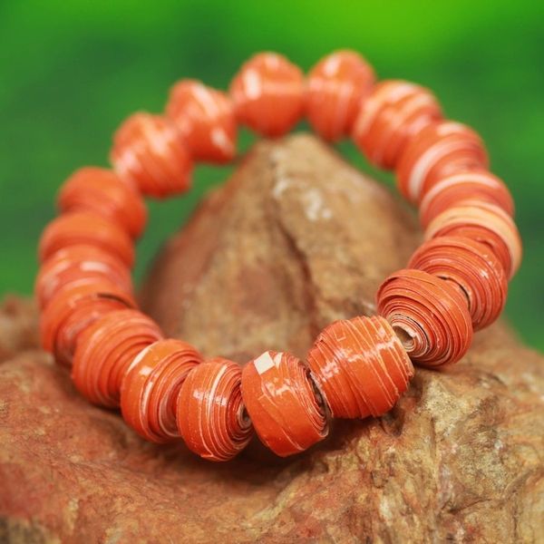 Alternate image for Orange Handmade Bracelet with Recycled Paper Beads Taifa Tangerine