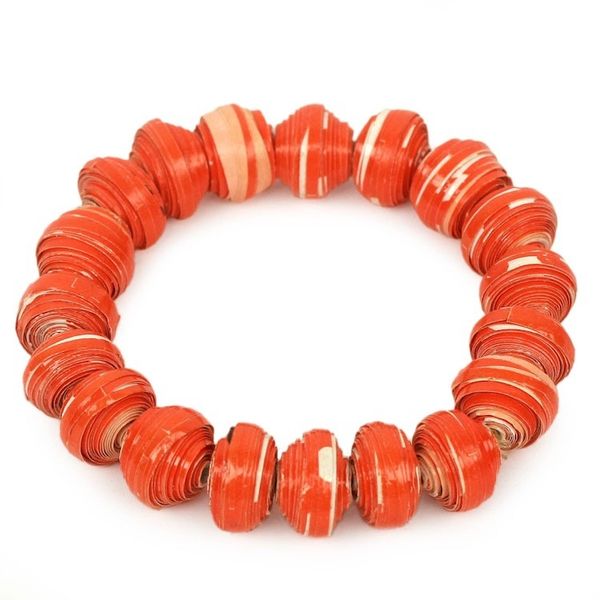Alternate image for Orange Handmade Bracelet with Recycled Paper Beads Taifa Tangerine