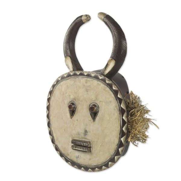 Alternate image for Handcrafted African Sese Wood Mask with Horns from Ghana Wan Dance