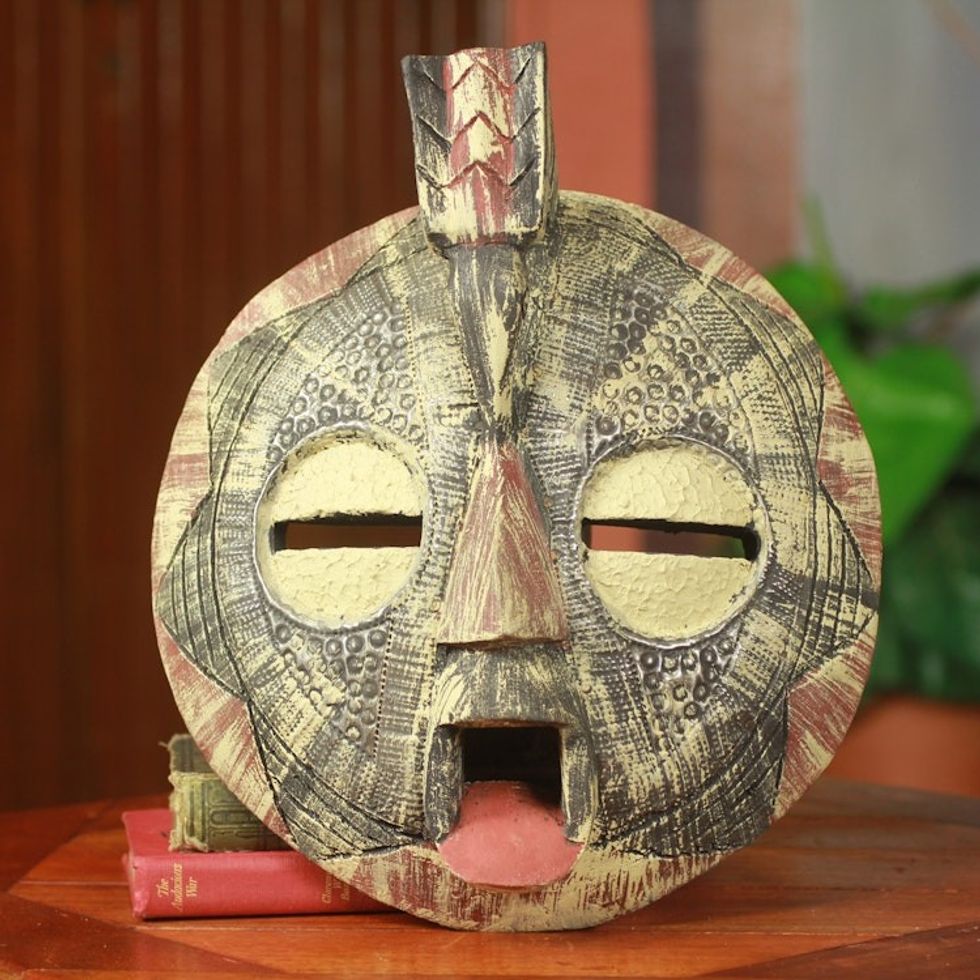 Hand Carved African Mask of Forgiveness with Bird 'Fatse'