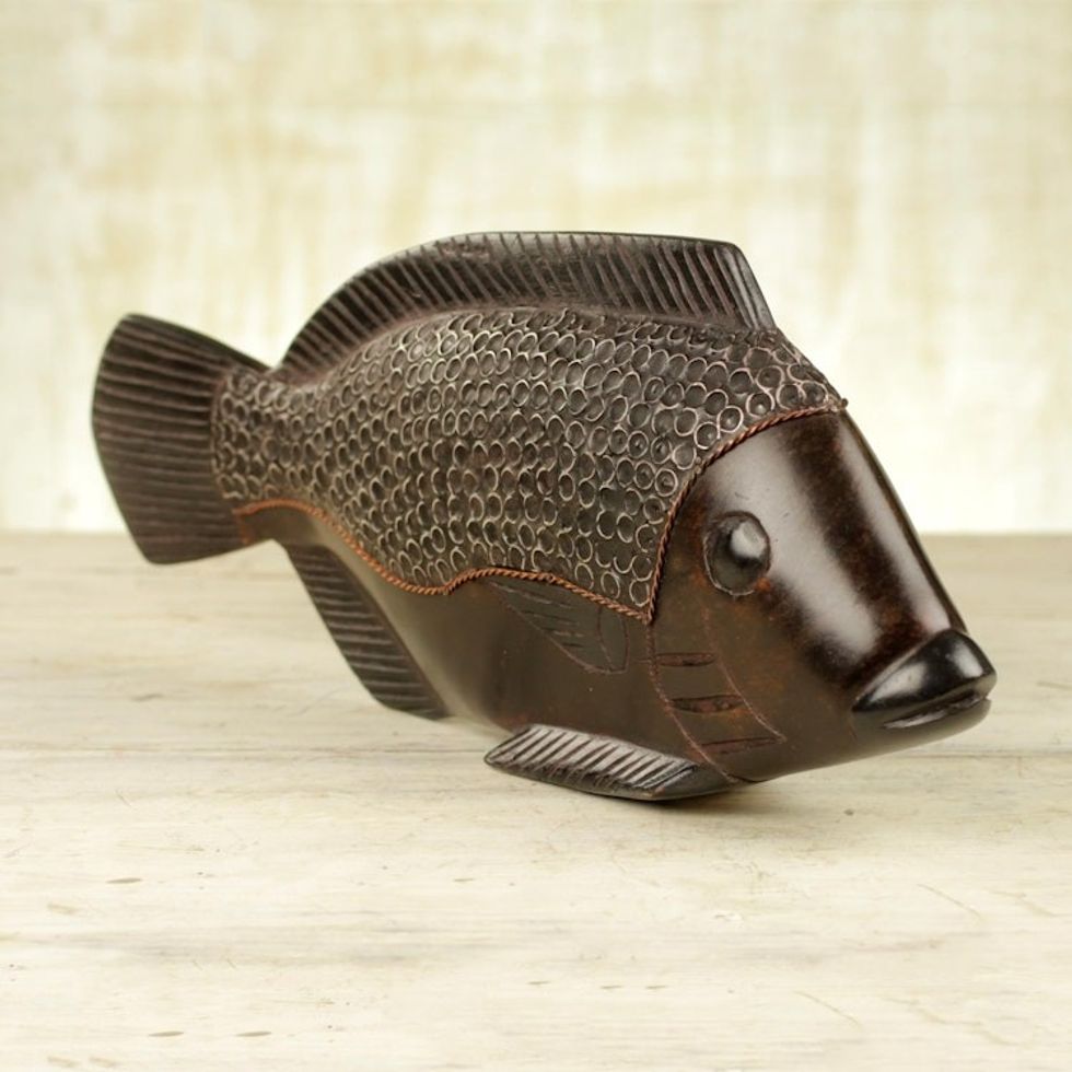 Original Hand Carved Wood Fish Sculpture 'African Fish'