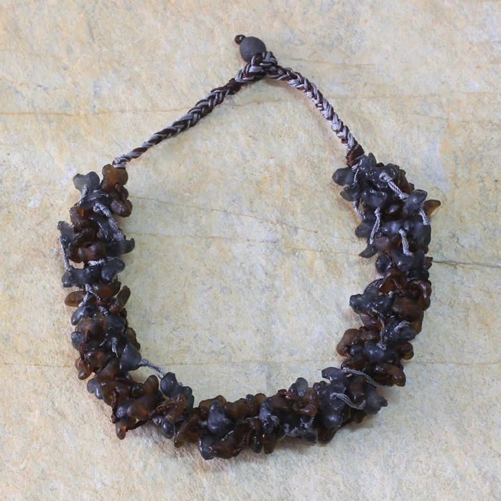 Recycled bead necklace 'Midnight Fog'