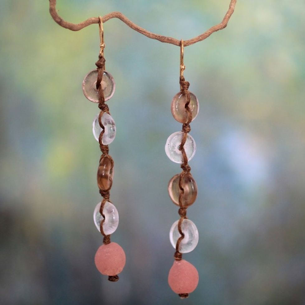 Fair Trade African Recycled Glass Earring 'Peachy Pretty'