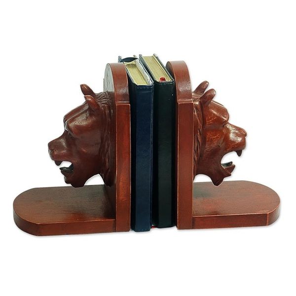 Alternate image for Unique Hand Carved Wood Bookends Pair Lion Guardian