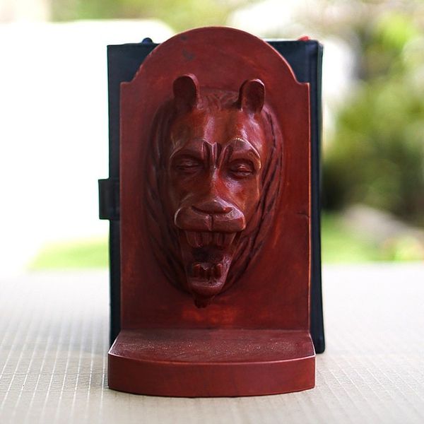 Alternate image for Unique Hand Carved Wood Bookends Pair Lion Guardian