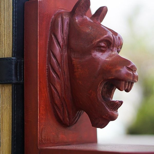 Alternate image for Unique Hand Carved Wood Bookends Pair Lion Guardian