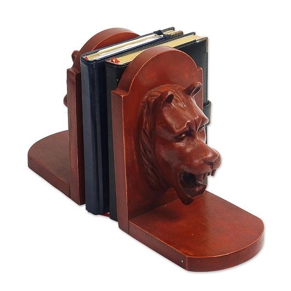 Alternate image for Unique Hand Carved Wood Bookends Pair Lion Guardian