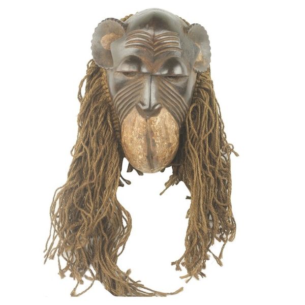 Alternate image for Handmade African Wood and Jute Monkey Mask Baule Gbekre I