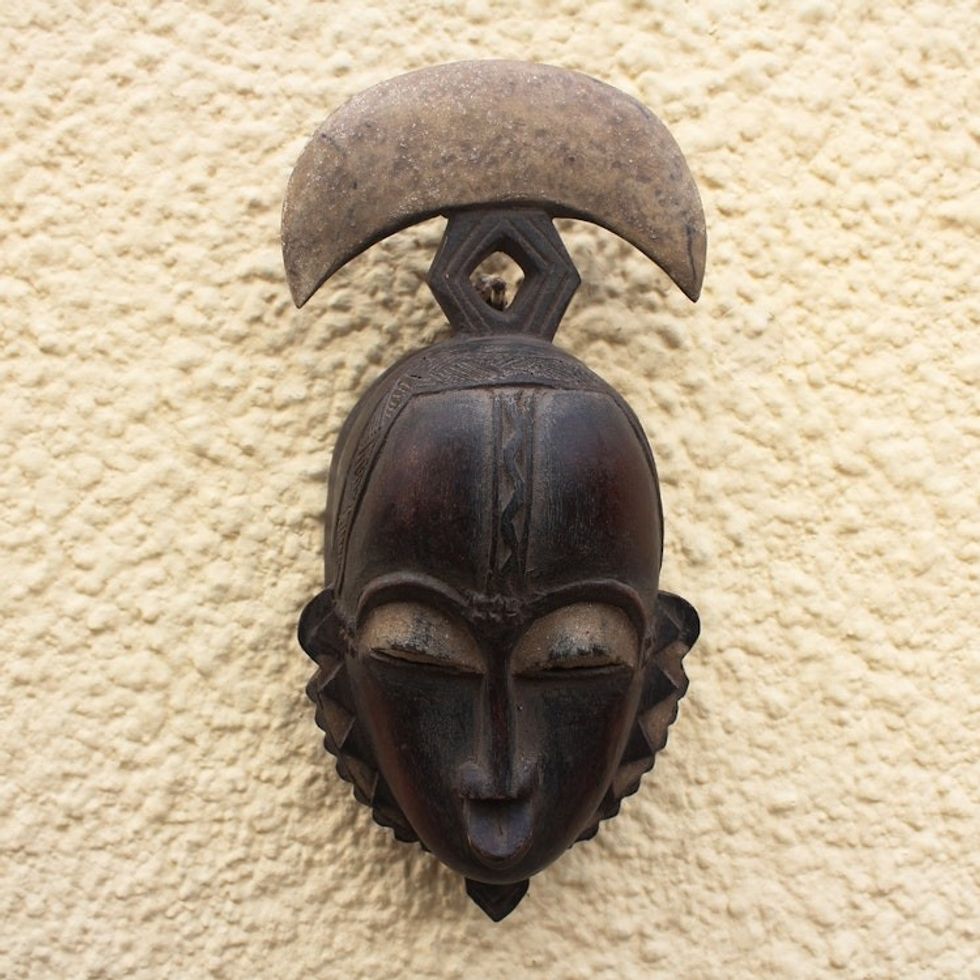Handcrafted Ivory Coast Wood Mask 'Yoari Moon'
