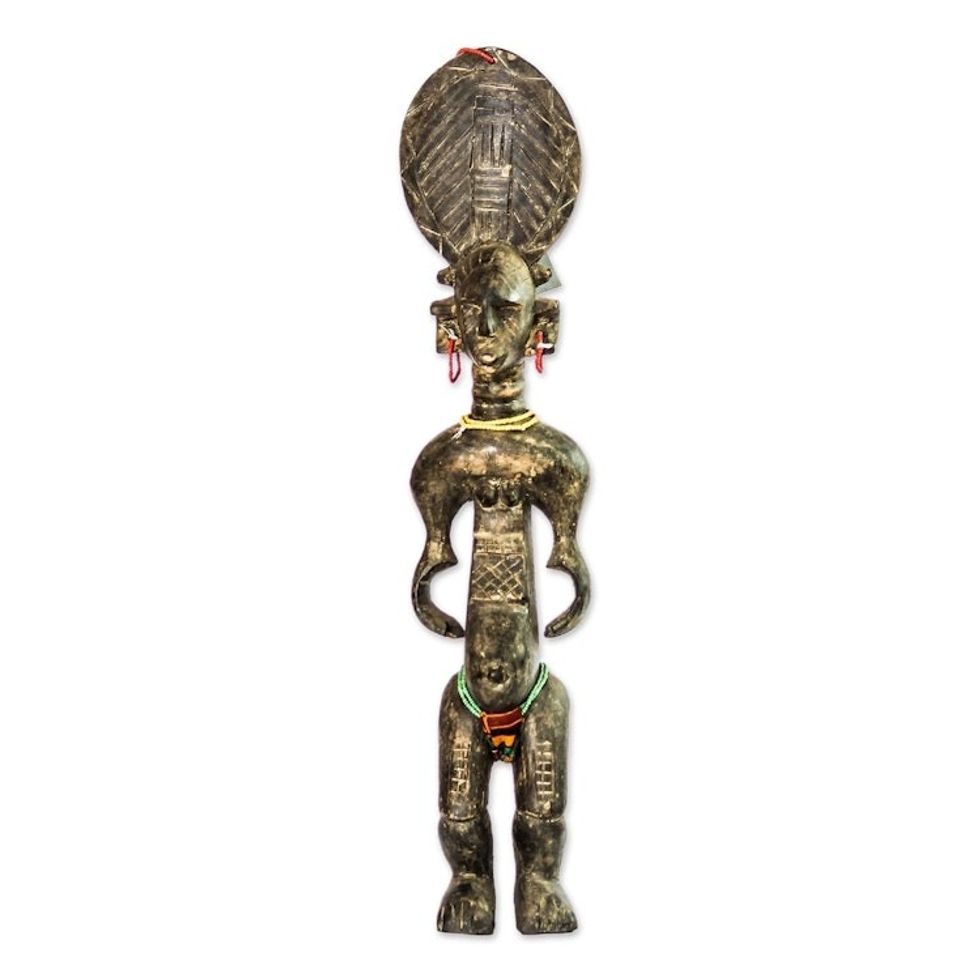 Artisan Crafted Wood Sculpture 'Baule Mother'