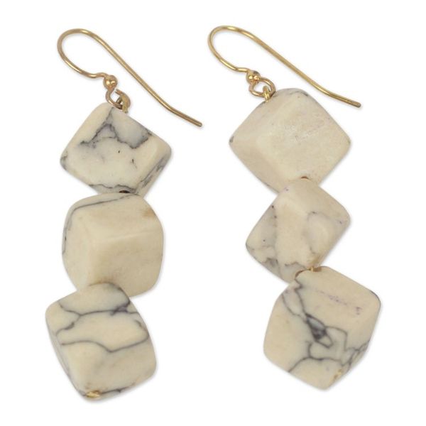 Alternate image for Artisan Crafted Earrings with White Agate Cubes Aseda