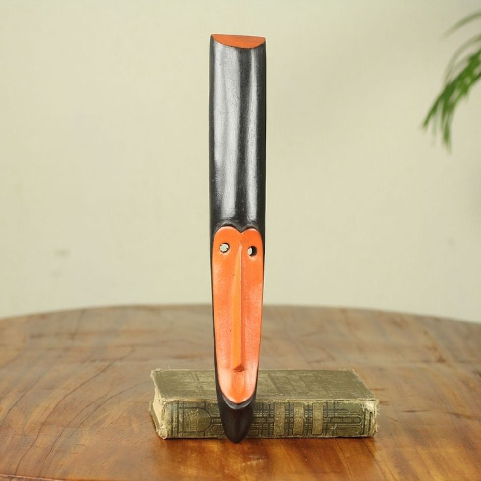 Fair Trade African Wood Monkey Mask in Black and Orange 'Orange Adoo'